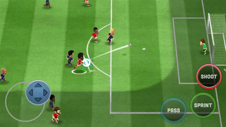 Captura de ecrã do Mini Football com jogadores em estilo cartoon